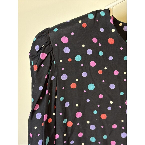 Vtg 80s Secretary Dress Sz 14 Polka Dot Ruffle Sh. Pads Skirt Midi Length - Picture 7 of 9